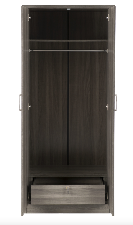 Lisbon Black Wood Grain 2 Door 1 Drawer Wardrobe