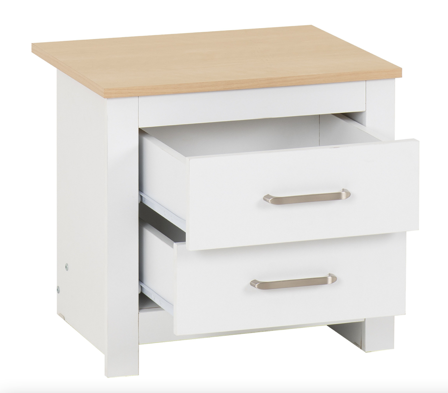 Portland 2 drawer Bedside Cabinet White/Oak Effect