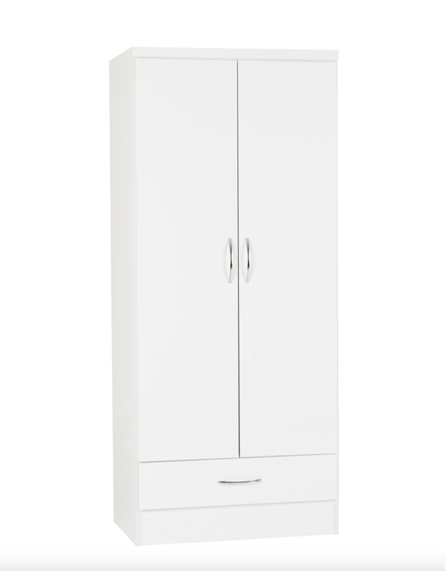 Nevada White 2 Door 1 drawer Wardrobe