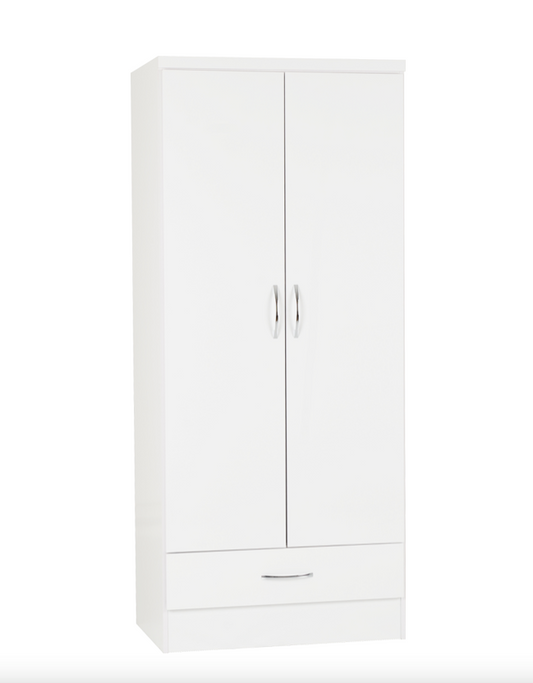 Nevada White 2 Door 1 drawer Wardrobe