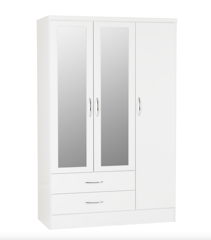 Nevada White 3 Door 2 Drawer Mirrored Wardrobe