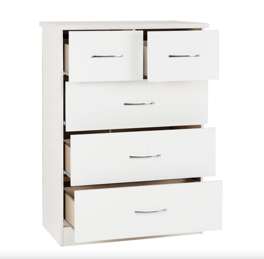 Nevada White 3+2 Chest of Drawers