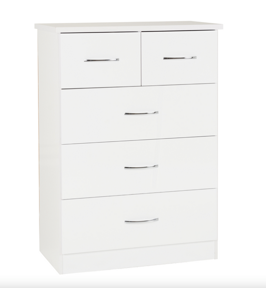 Nevada White 3+2 Chest of Drawers
