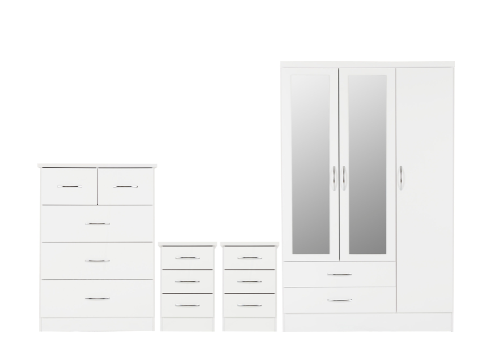Nevada White 3 Door 2 Drawer Mirrored Wardrobe