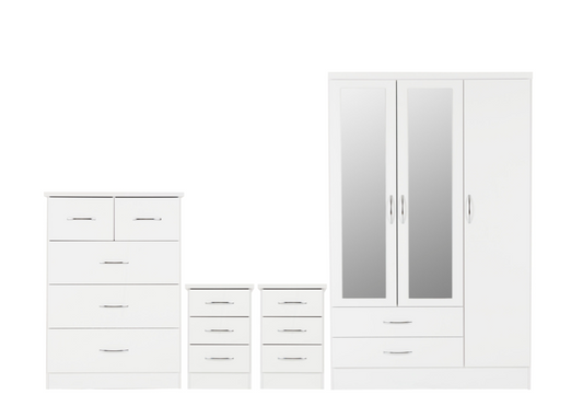 Nevada White 3 Door 2 Drawer Mirrored Wardrobe