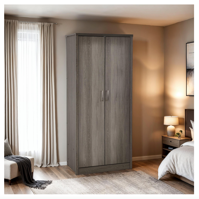 Lisbon Black Wood Grain 2 Door 1 Drawer Wardrobe