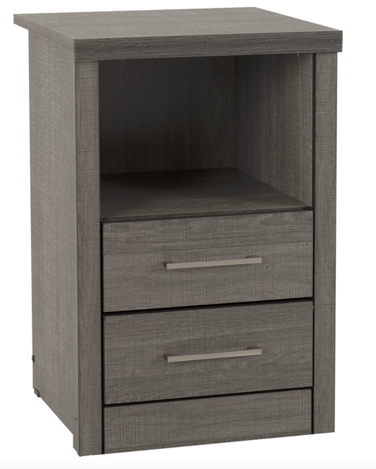 Lisbon 2 Drawer 1 Shelf Bedside Cabinet Black Grain