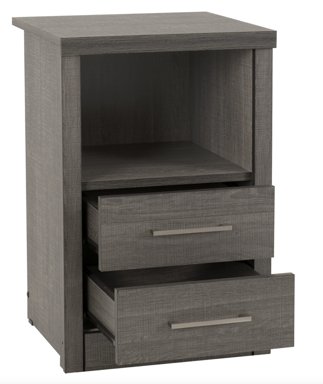 Lisbon 2 Drawer 1 Shelf Bedside Cabinet Black Grain