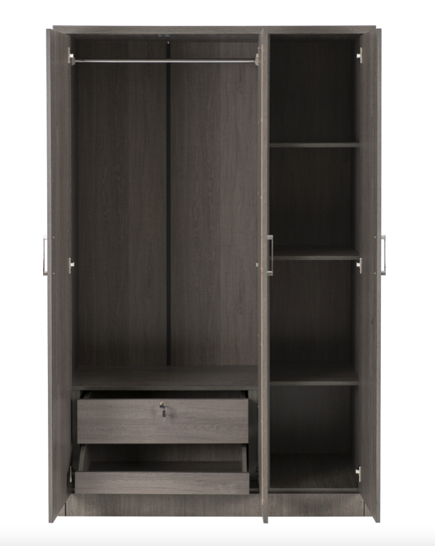 Lisbon 3 Door 2 Drawer Mirrored Wardrobe Black Grain