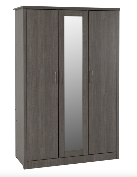 Lisbon 3 Door 2 Drawer Mirrored Wardrobe Black Grain