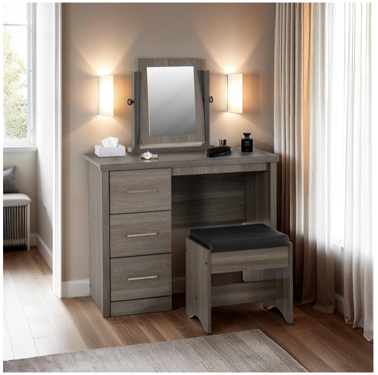 Lisbon 3 Piece Dressing Table Set Black Grain