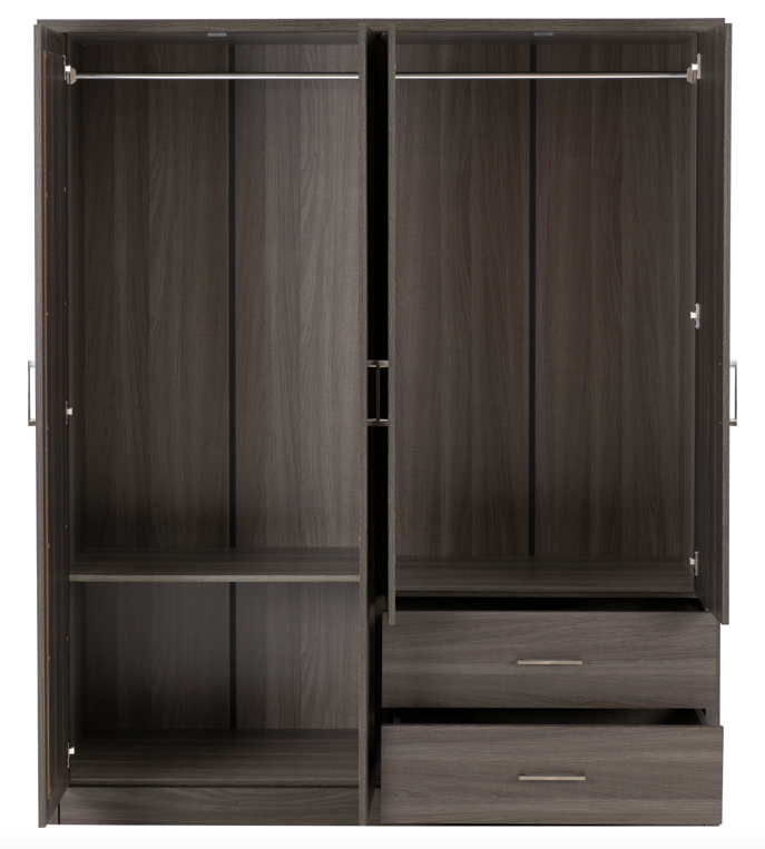 Lisbon 4 Door 2 Drawer Mirrored Wardrobe Black Grain