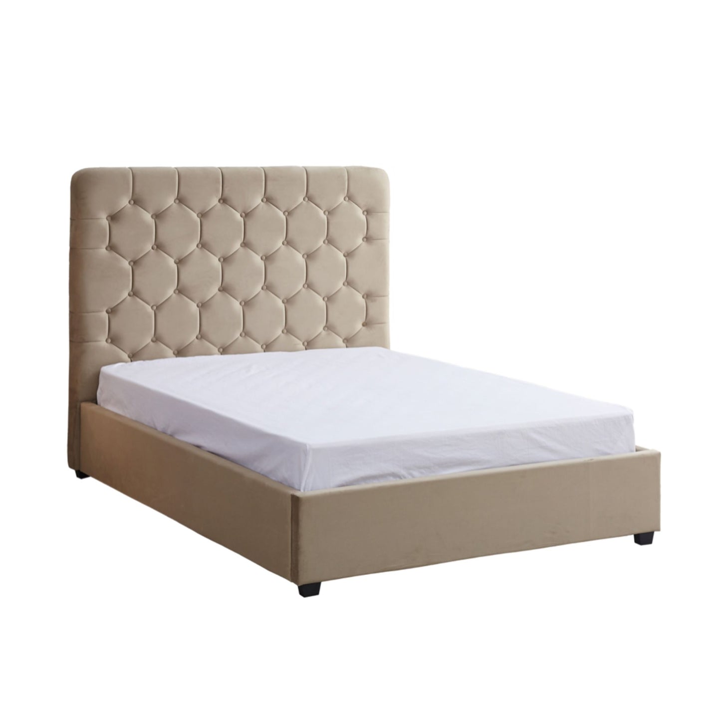 Fawn Velvet Madison Double Bed.