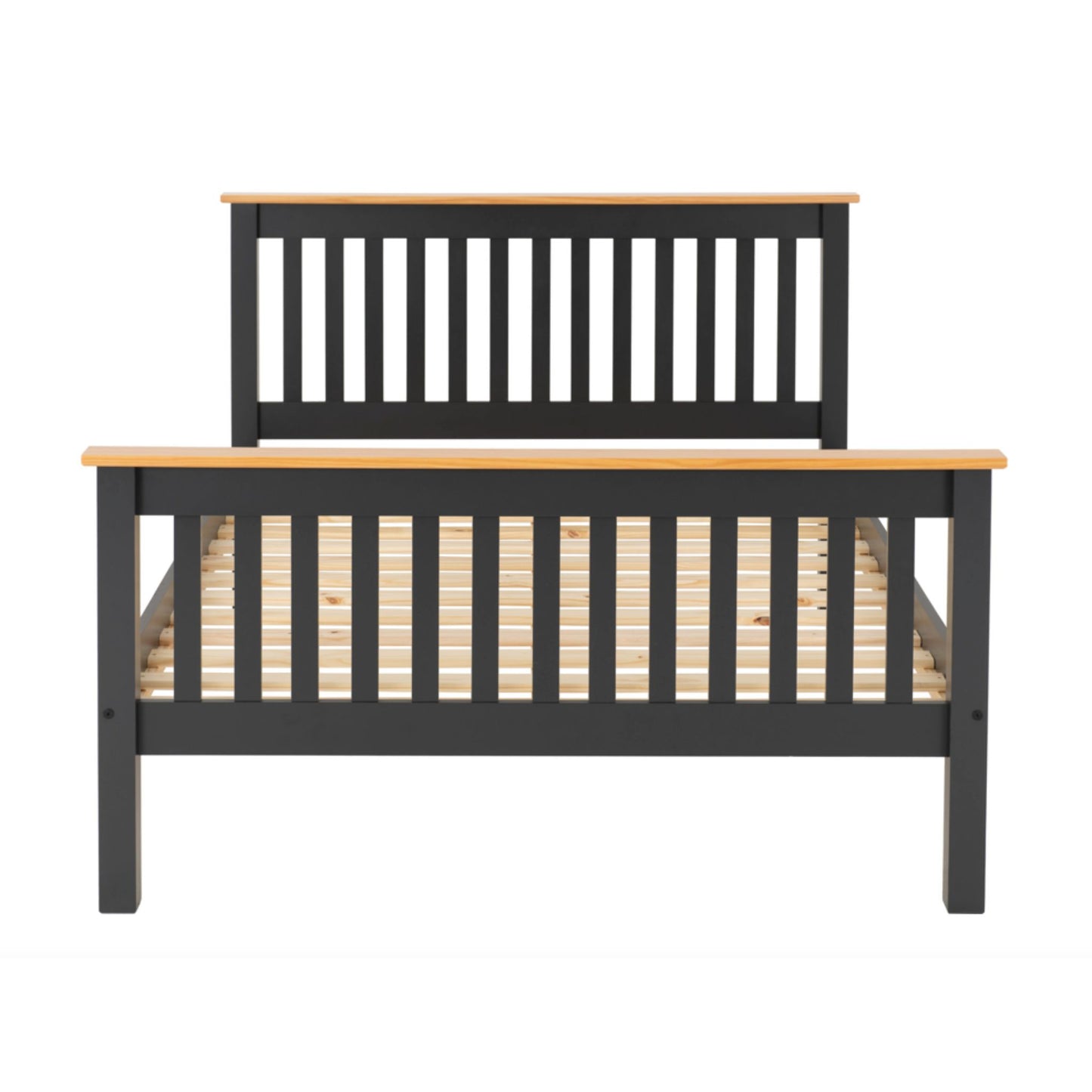 Monaco High Foot End Grey Double Bed In Grey Lacquer and Oak