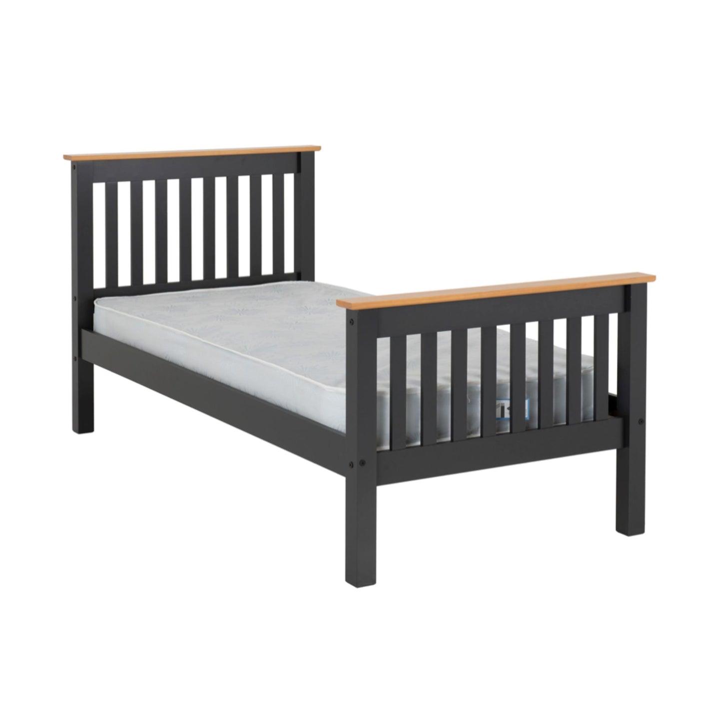 Monaco High Foot end Single Bed in Grey/Oak
