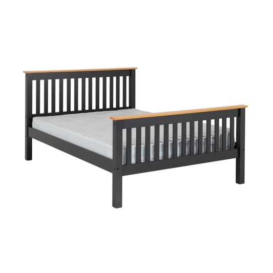 Monaco High Foot End Grey Double Bed In Grey Lacquer and Oak