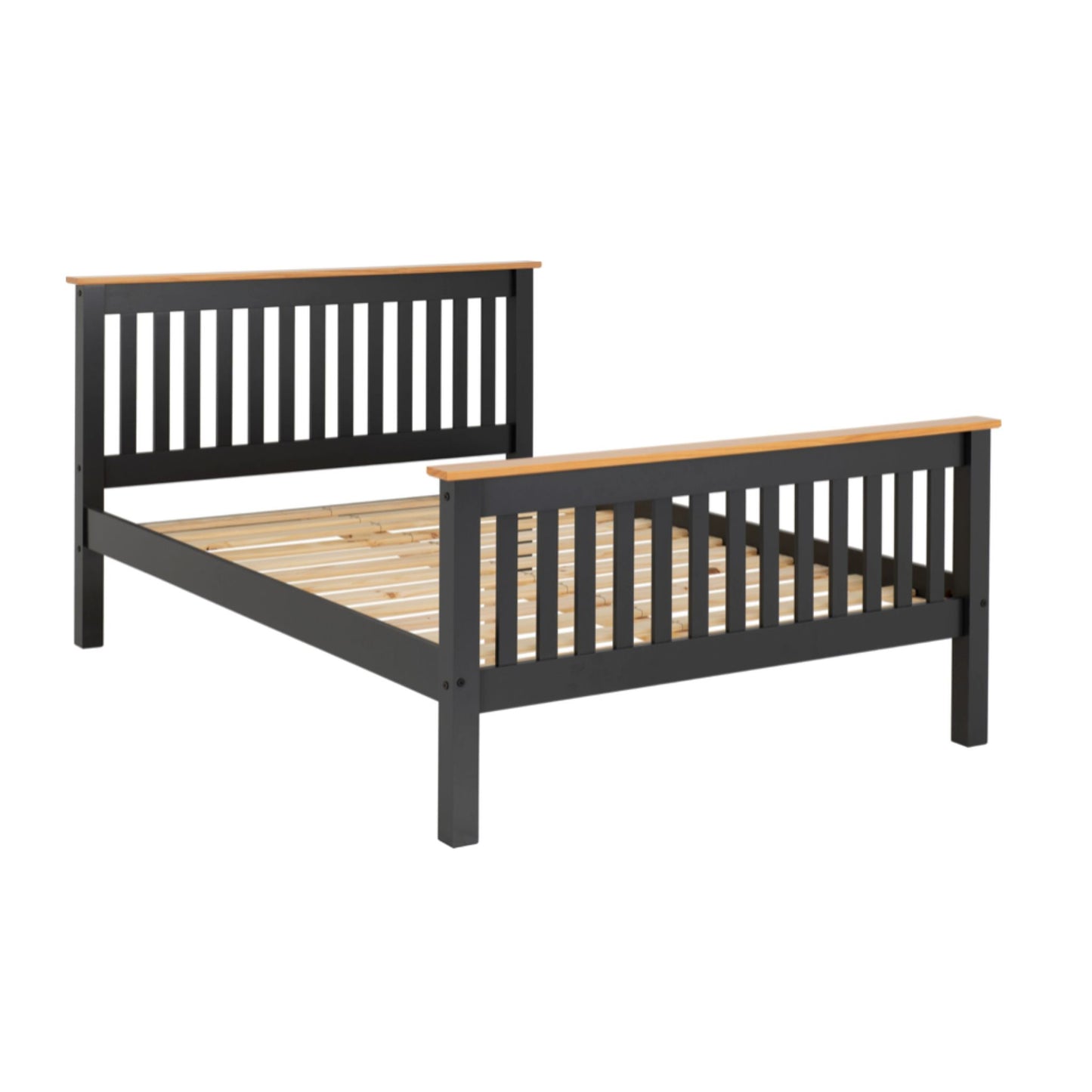 Monaco 4"6 Bed with High Foot End Finished in Grey Laquer and Oak.