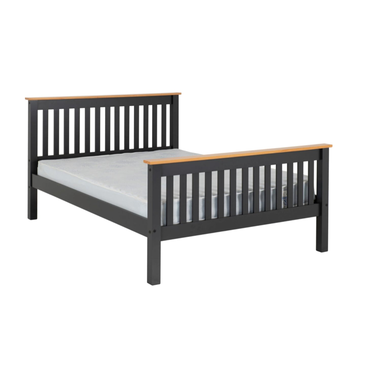 Monaco 4"6 Bed with High Foot End Finished in Grey Laquer and Oak.