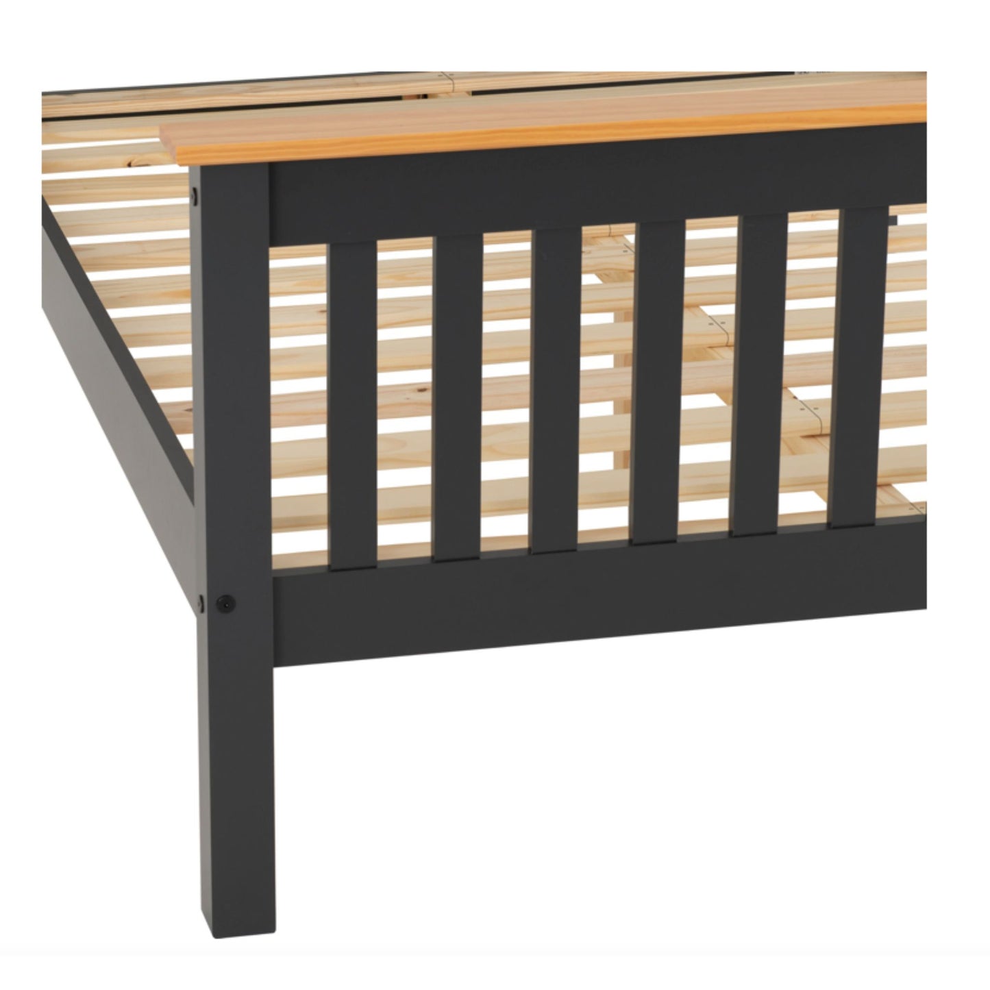 Monaco 4"6 Bed with High Foot End Finished in Grey Laquer and Oak.