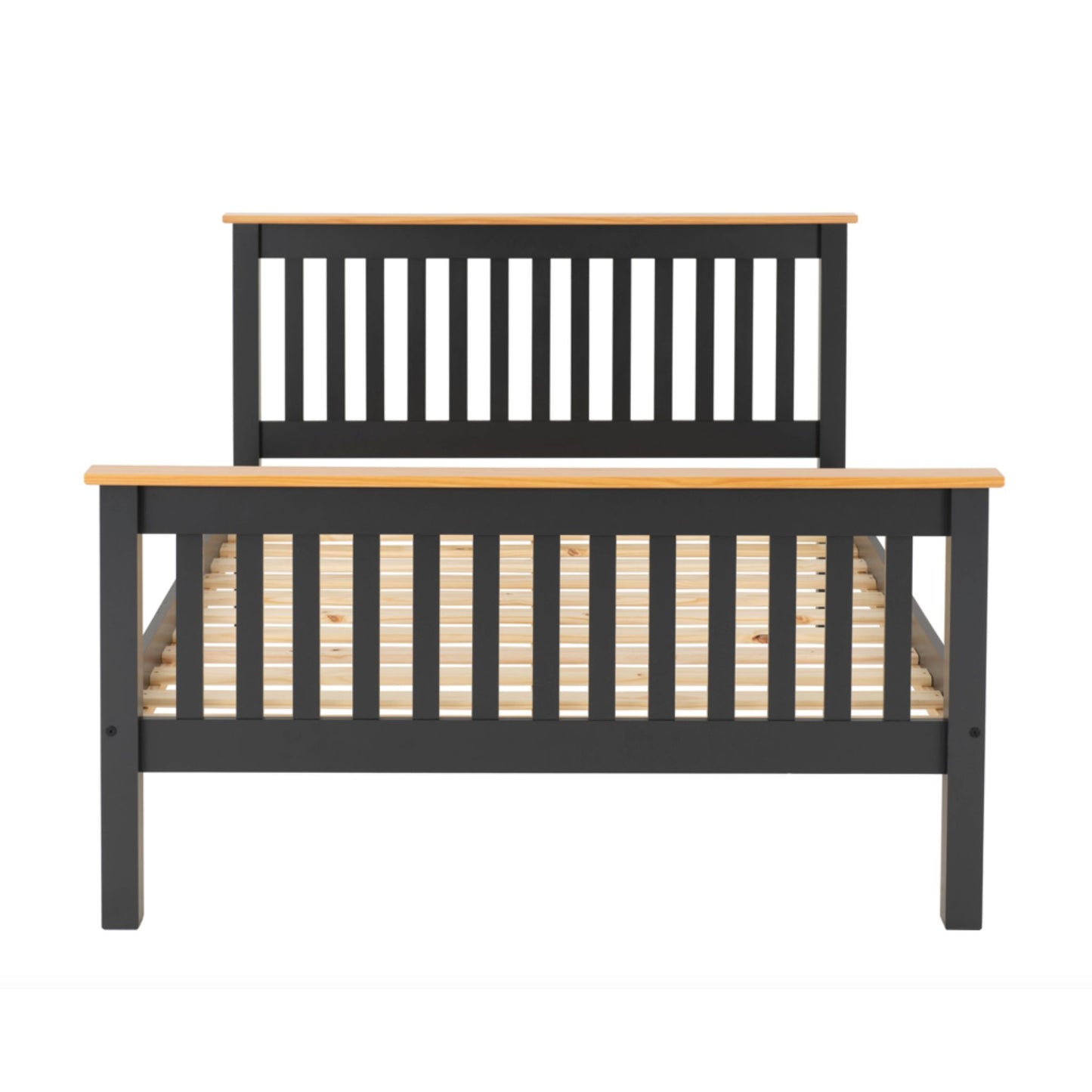 Monaco 4"6 Bed with High Foot End Finished in Grey Laquer and Oak.