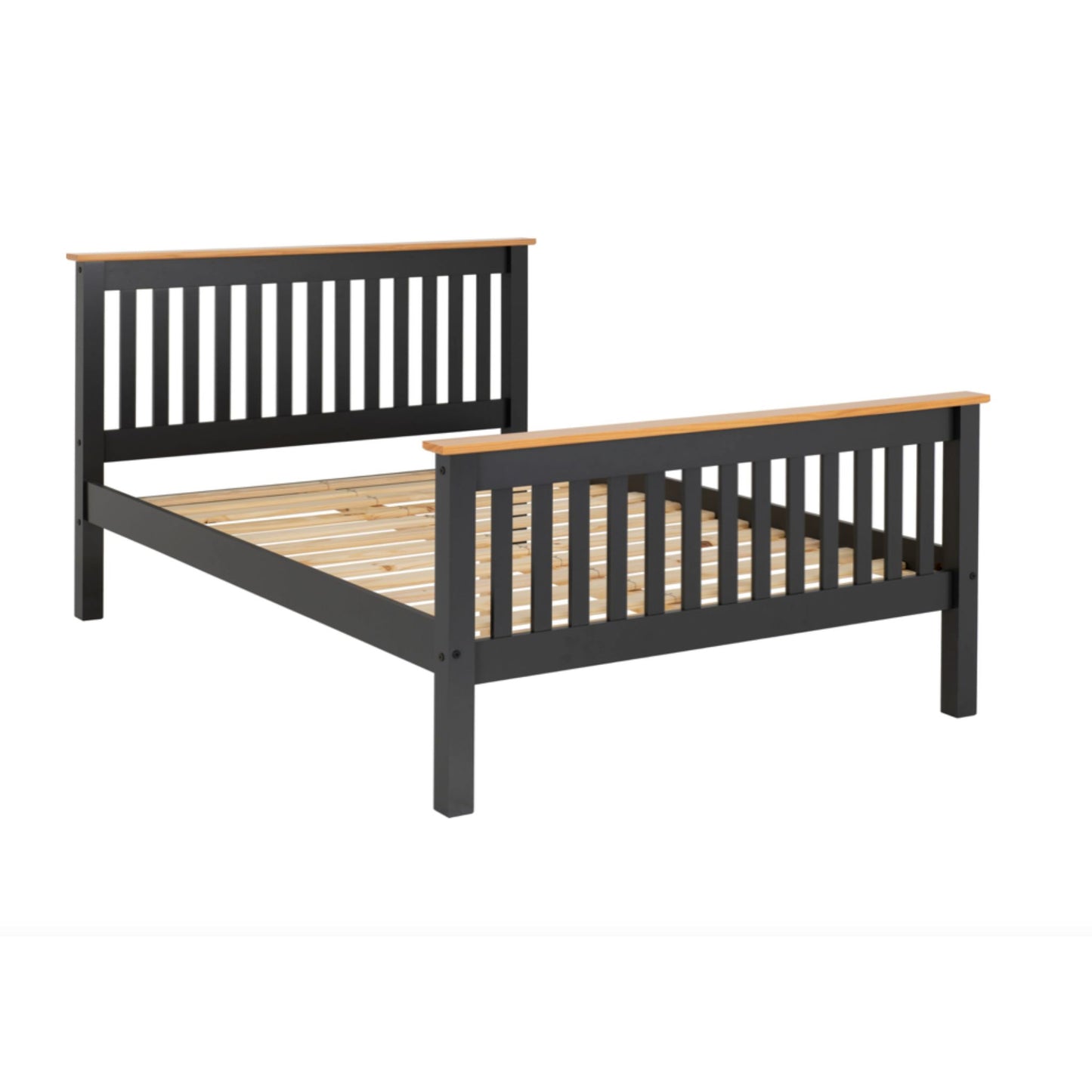 Monaco High Foot End Grey Double Bed In Grey Lacquer and Oak