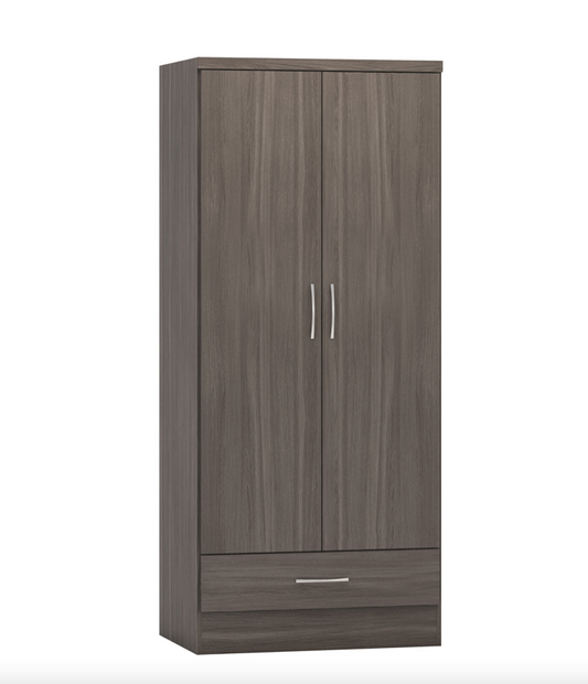Nevada Dark Wood Grain 2 Door 1 Drawer Wardrobe