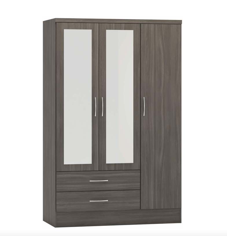 Nevada 3 Door 2 Drawer Mirrored Wardrobe in Black Wood Grain.