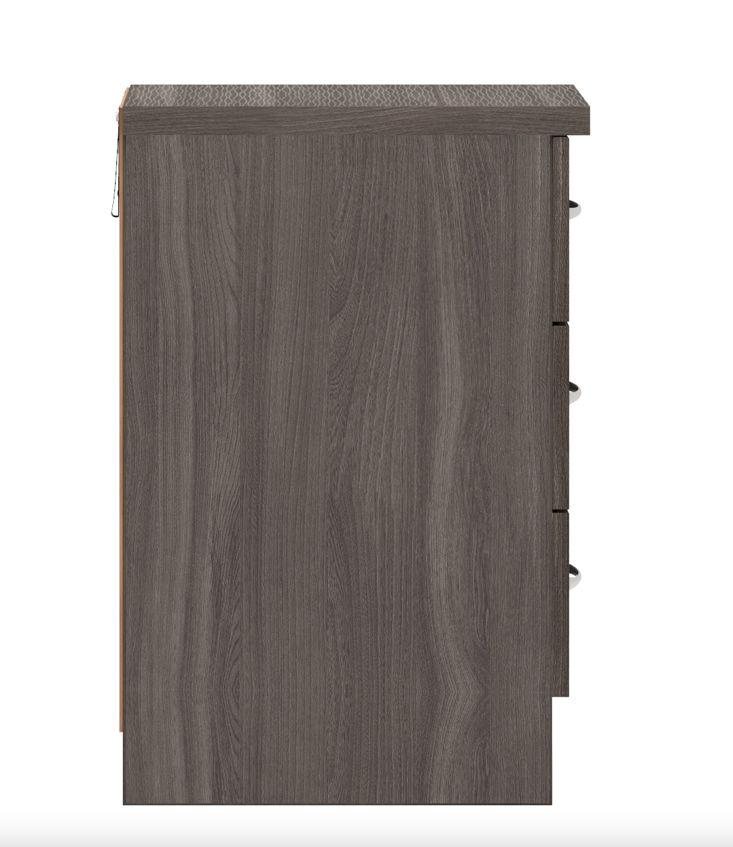 Nevada 3 Drawer Bedside Cabinet Dark Wood Grain