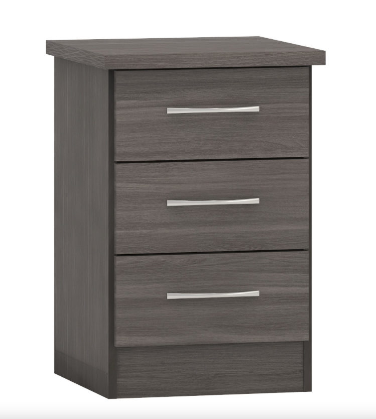 Nevada 3 Drawer Bedside Cabinet Dark Wood Grain