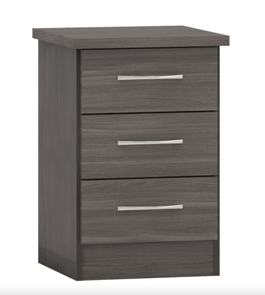 Nevada 3 Drawer Bedside Cabinet Dark Wood Grain