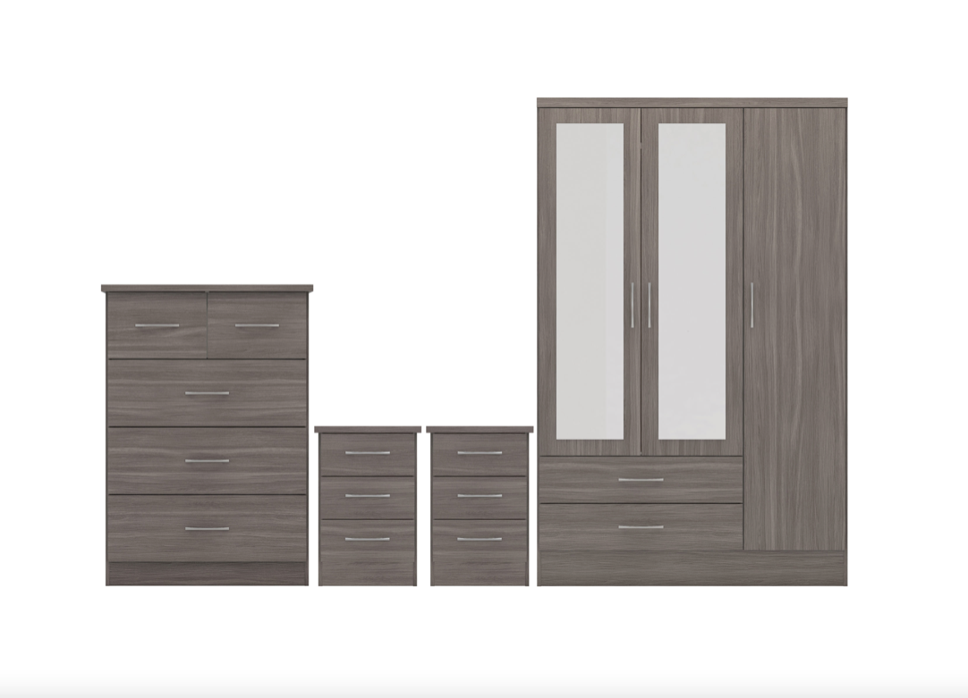 Nevada 3 Door 2 Drawer Mirrored Wardrobe Bedroom Set