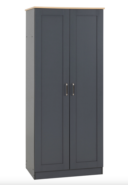 Portland 2 Door Wardrobe Grey/Oak Effect