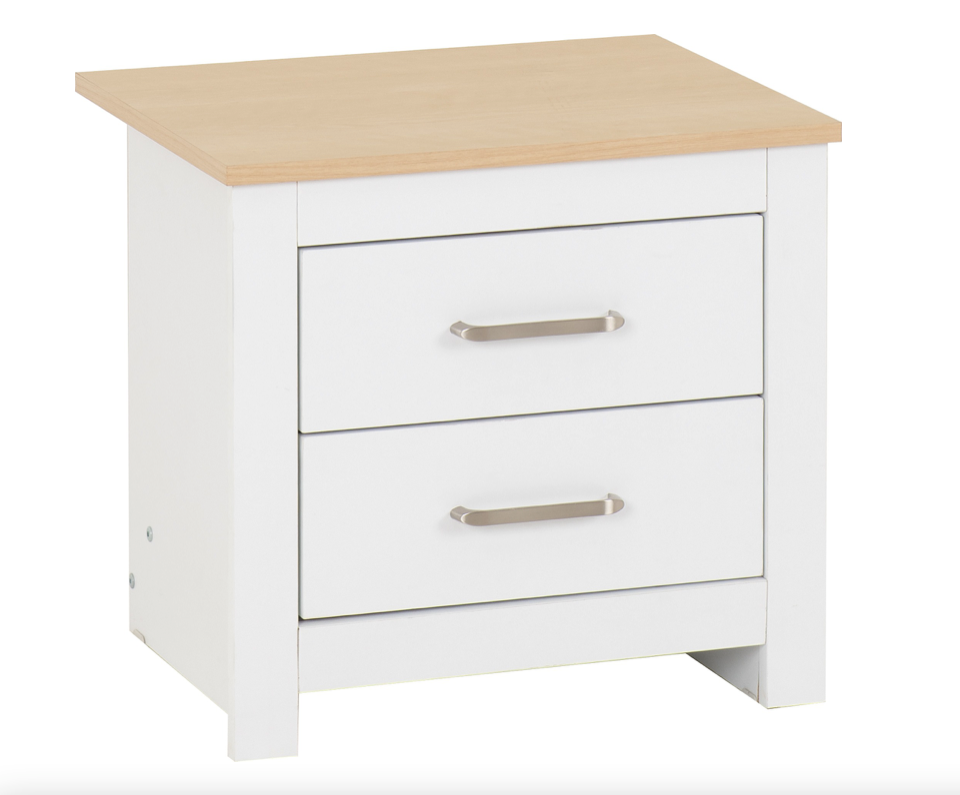 Portland 2 drawer Bedside Cabinet White/Oak Effect