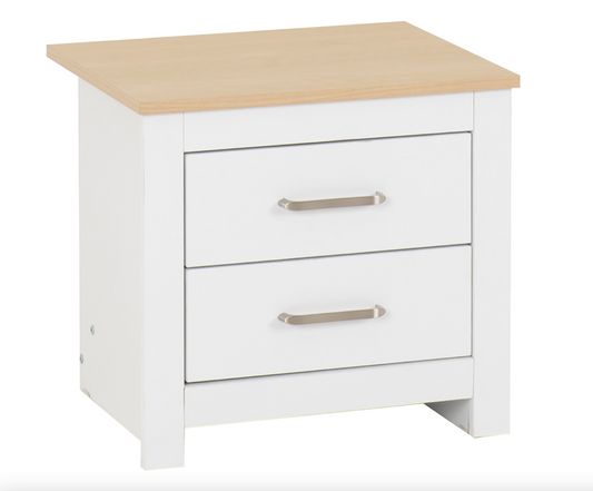 Portland 2 drawer Bedside Cabinet White/Oak Effect