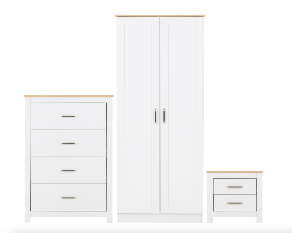 Portland Trio Bedroom Set White/Oak Effect