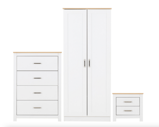 Portland Trio Bedroom Set White/Oak Effect