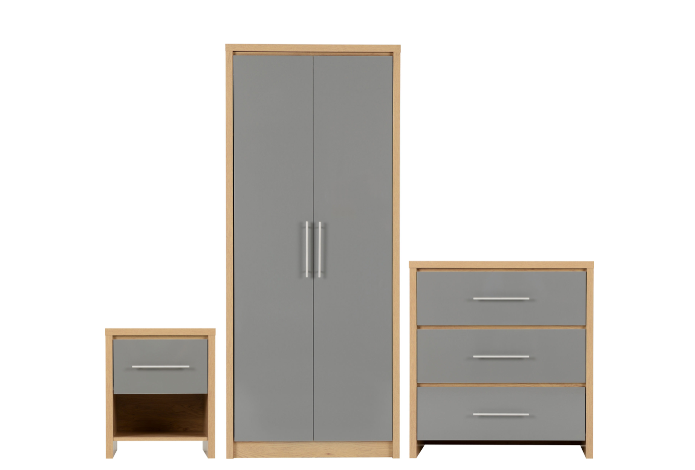 Seville bedroom set in Grey High Gloss and Light Oak Veneer