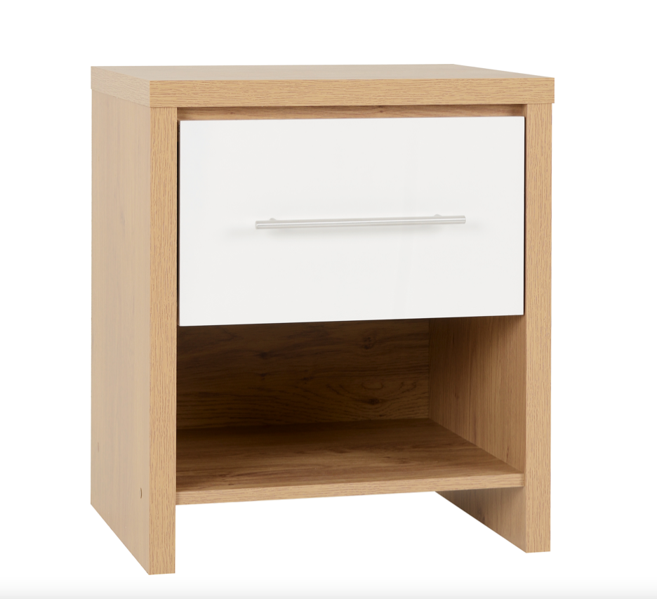 Seville 1 Drawer White/Oak Veneer Bedside Cabinet