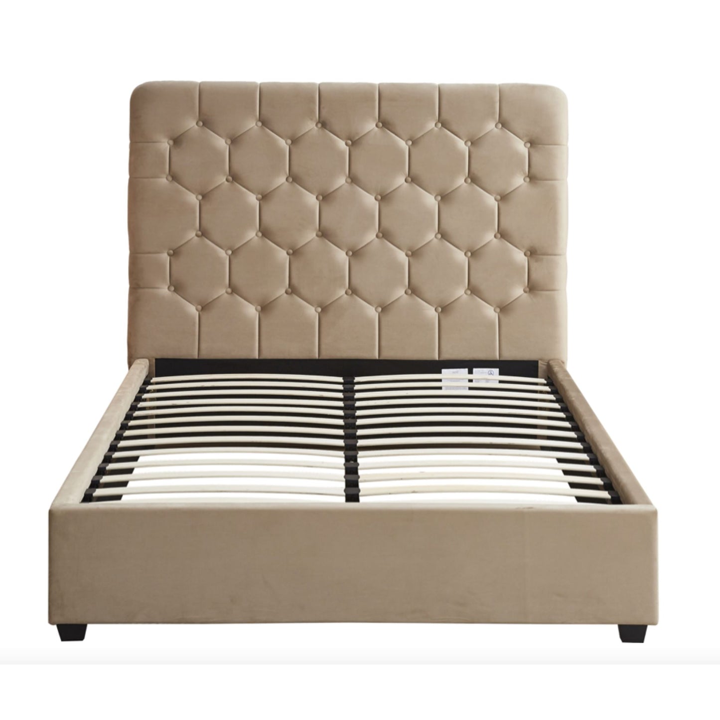 Fawn Velvet Madison Double Bed.
