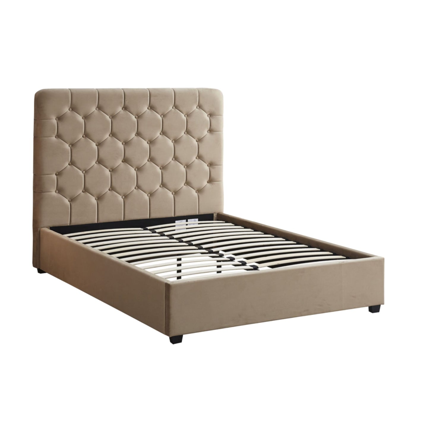 Fawn Velvet Madison Double Bed.